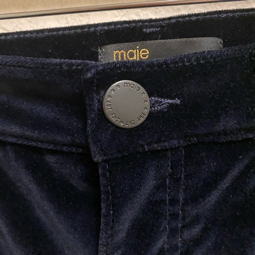 Maje Blue Velvet Slim Fit Skinny Stretch High Rise Pants Size 24/XS/0 - Picture 4 of 9